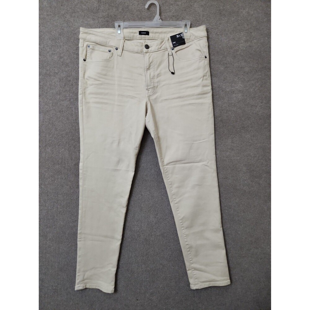 Express Skinny Jeans Mens 38x32 Beige Hyper Stretch NEW